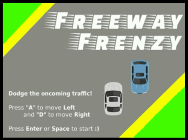 Screenshot of freeway frenzy landing page